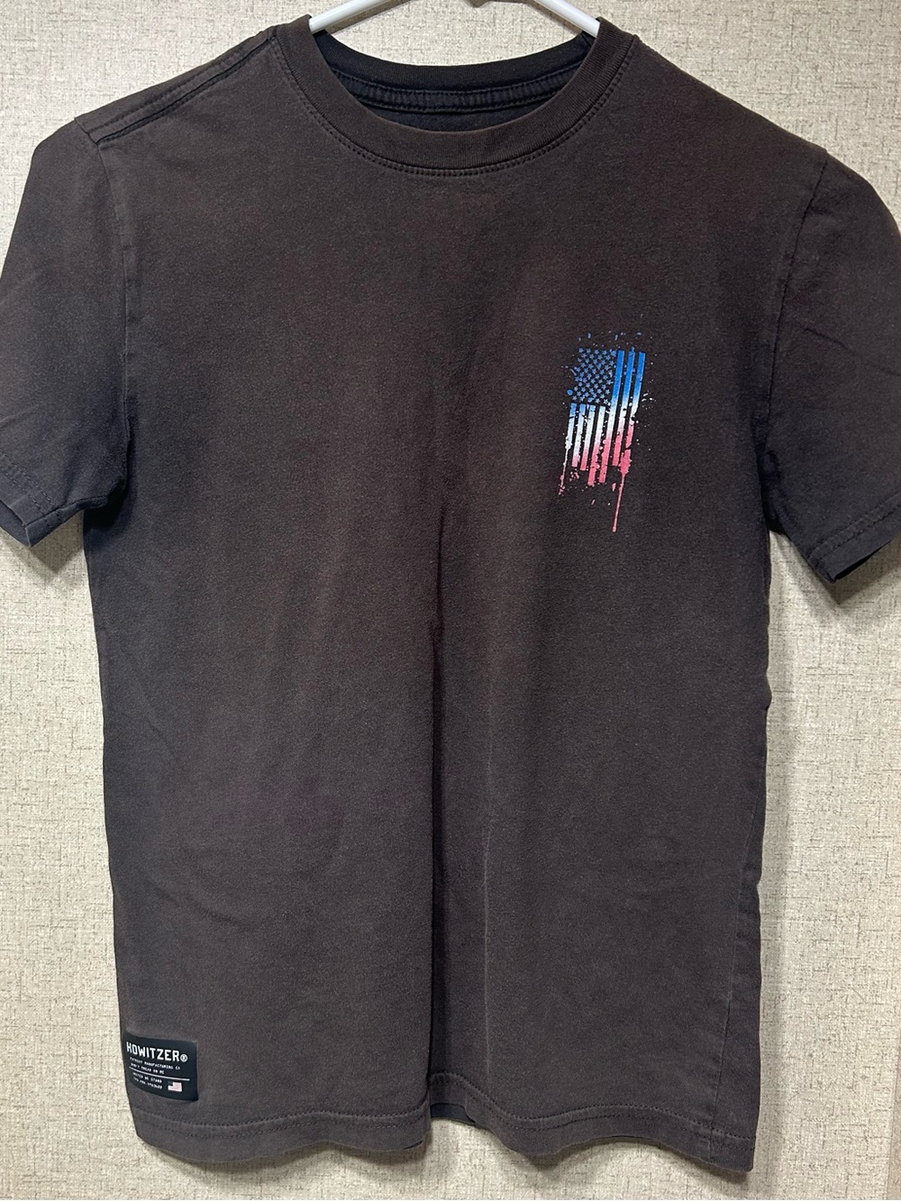 Black Short-Sleeve Tee with Distressed Red & Blue Flag Graphic